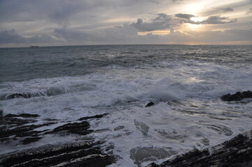 sea storm in Nervi in winter, Genova, Liguria, Italy
