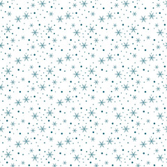 Snowflake simple seamless pattern. Black snow on white background. Abstract wallpaper, wrapping decoration. Symbol of winter, Merry Christmas holiday,  Vector illustration eps10