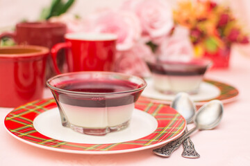 Delicious Italian dessert with fresh berry sauce.