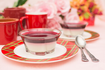 Delicious Italian dessert with fresh berry sauce.