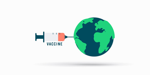 Earth and syringe with COVID-19 vaccine