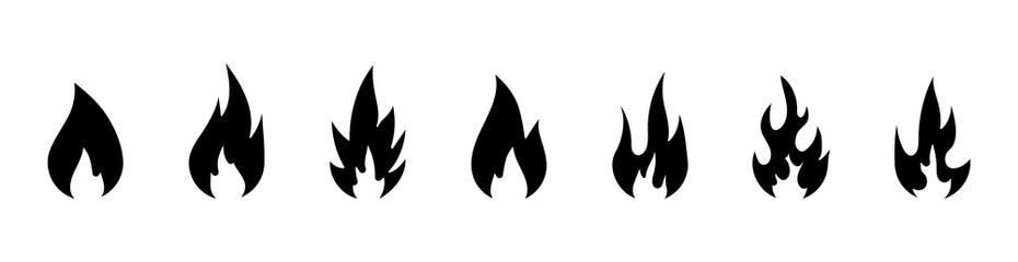 Fiery flame icon set. Fire vector icons. Hot flaming elements. Template logo. Design elements collection.
