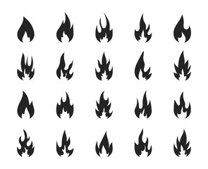 Fiery flame icon set. Fire vector icons. Hot flaming elements. Template logo. Design elements collection.