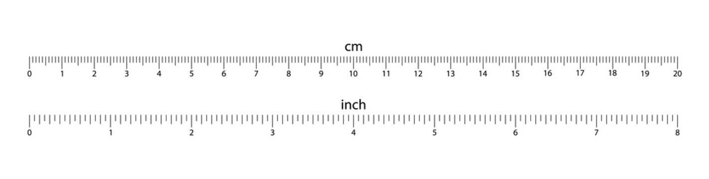 Measuring scale with cm and inches. Marking for the ruler in centimeters and inches . Ruler 20 centimeter and 8 inch. Measuring tool.
