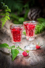 Fresh raspberries tincture made of alcohol and fruits © shaiith
