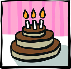 Birthday cake original simple hand drawing converted to vector and colored