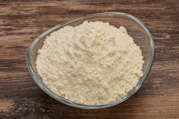 Wheat flour heap in the bowl