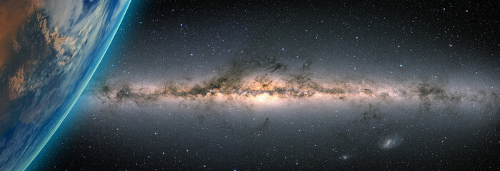 Planet Earth in front of the Milky Way galaxy 