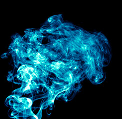 Blue smoke isolated on black background.