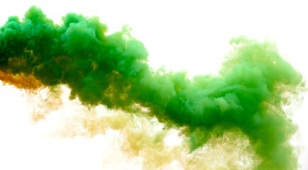 Fototapeta na wymiar Green and yellow smoke isolated on a white
