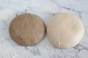 Homemade rye and white flour sourdough tartine bread.