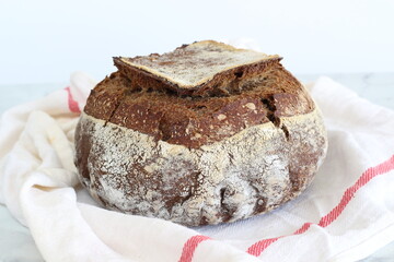 Homemade rye and white flour sourdough tartine bread.