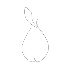 Pear fruit silhouette line drawing, vector illustration
