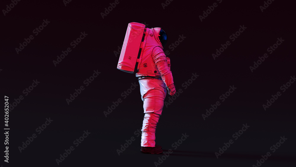 Canvas Prints astronaut with black visor and white spacewalk spacesuit with pink and white moody 80s lighting 3d i