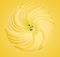 Ripe bananas isolated on a yellow