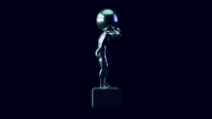 Atlas Statue Holding up the Celestial Heavens with White Green Blue Moody 80s lighting 3d illustration render