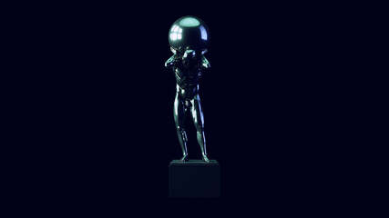 Atlas Statue Holding up the Celestial Heavens with White Green Blue Moody 80s lighting 3d illustration render