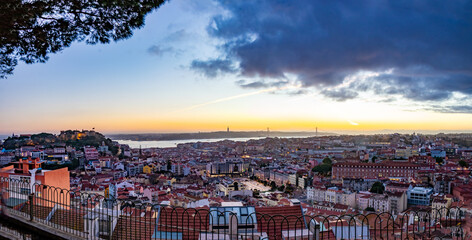 Fototapeta na wymiar Lisbon, Portugal panorama. Winter solstice 2020