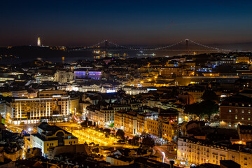 Lisbon, Portugal at night. Winter solstice 2020. View of the city