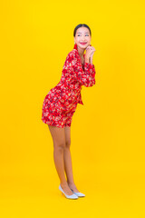 Portrait beautiful young asian woman smile in action