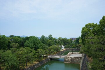 Fototapeta na wymiar View from Ruins of Nijo Castle Tower at former Imperial Villa Nijo-jo, Nijo Castle, in Kyoto prefecture, Japan