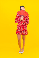 Portrait beautiful young asian woman smile in action