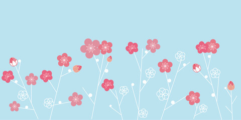 Plum blossom illustration for banner, web and graphics design. 梅の花イラスト、梅の花、バナー、フレーム