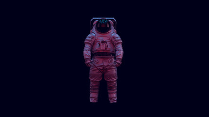 Astronaut with Black Visor and White Spacewalk Spacesuit with Pink Blue Purple Moody 80s lighting 3d illustration render