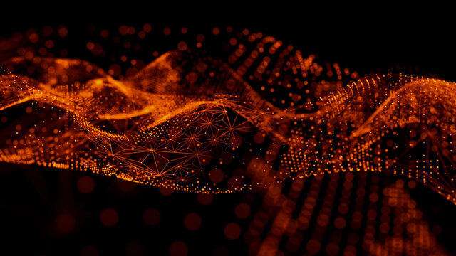 Big Data Vizualisation concept. Information represented as a High Tech Futuristic Particle Network. Abstract background. 3D render