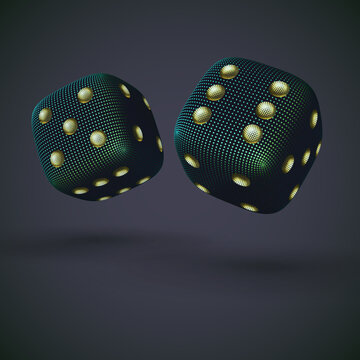 Digital 3D Falling Casino Dices On Gray Background. Online Gambling And Virtual Casino Games. Concept Of Fortune, Success And Online Betting: Craps Game Play. EPS10, Vector Illustration.