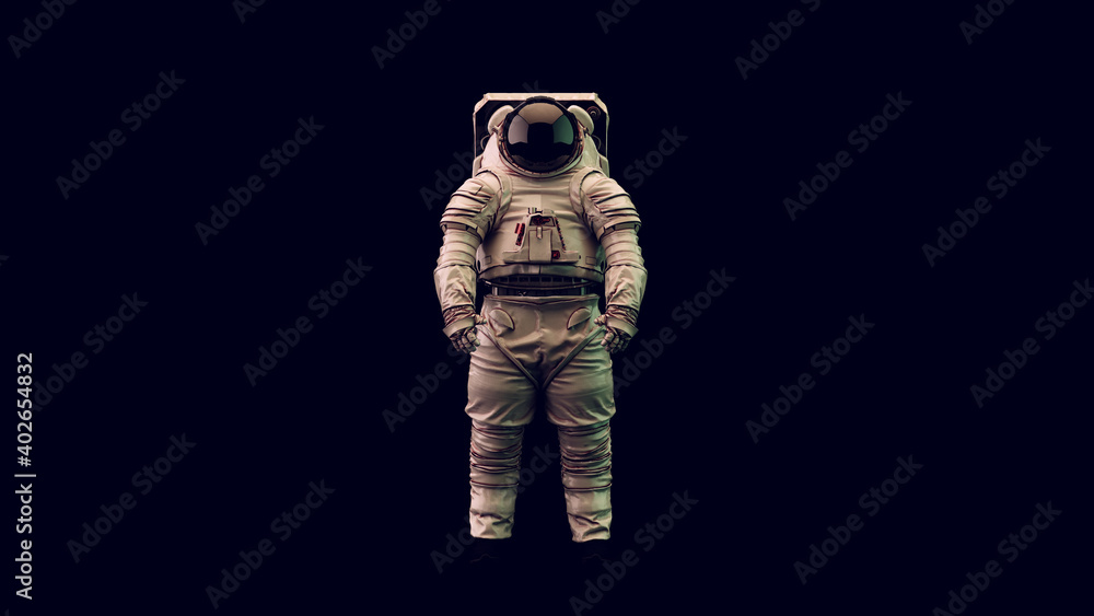 Canvas Prints astronaut with black visor and white spacewalk spacesuit with green and white moody 80s lighting 3d 