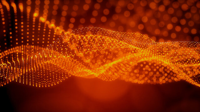 Abstract 3D Technology concept. Big Data and Artificial Intelligence represented as a High Tech Futuristic Particle Network. Abstract background. 3D render