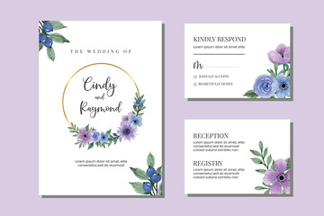 Fototapeta na wymiar Floral Watercolor Wedding invitation Set