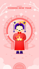 Social Media Story Template showing a girl in traditional outfiit greeting a happy chinese new year