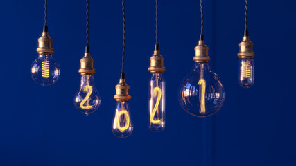 Light bulb christmas background. Edison light bulb. 2021 year background. 3d render