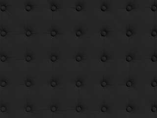 Black sofa upholstery with buttons. Texture for patterns or backgrounds. 3d rendering illustration.