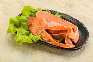 Two pink salmon fish steak