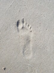 Children's footprint on the sandy seashore