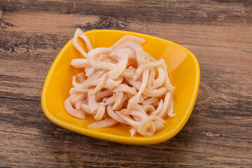 Marinated squid slices in the bowl