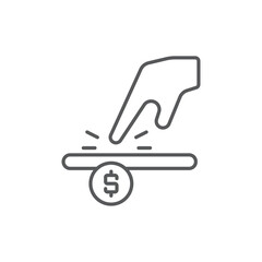 Obraz premium Hand using touch screen and coin icon, color, line, outline vector sign, linear style pictogram isolated on white. Symbol, logo illustration