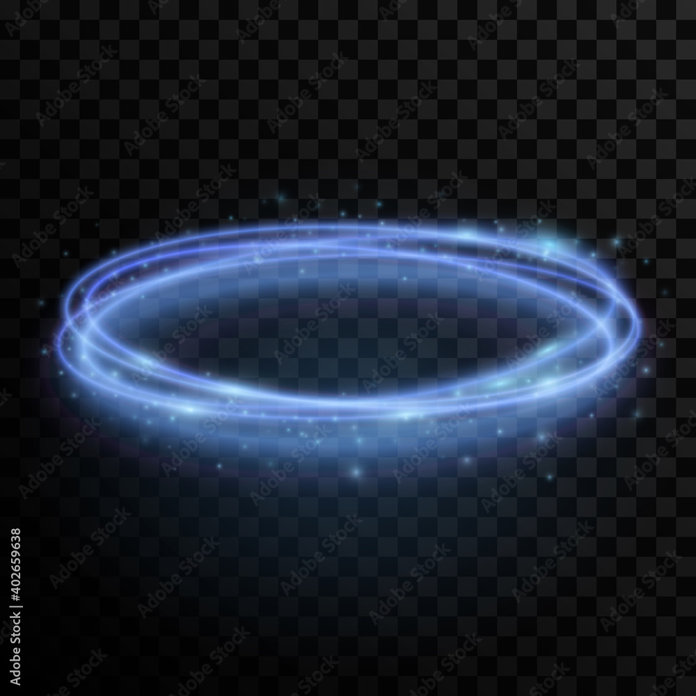 Poster abstract dynamic swirling blue light effect on a dark transparent background. luminescent vortex. tw