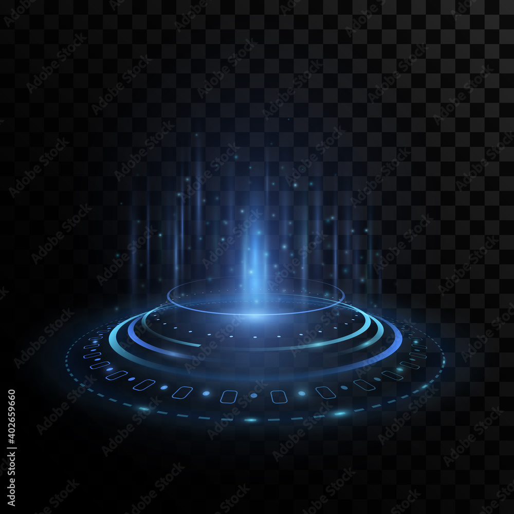 Poster futuristic portal hologram with hud interface elements on transparent background. stylish light effe