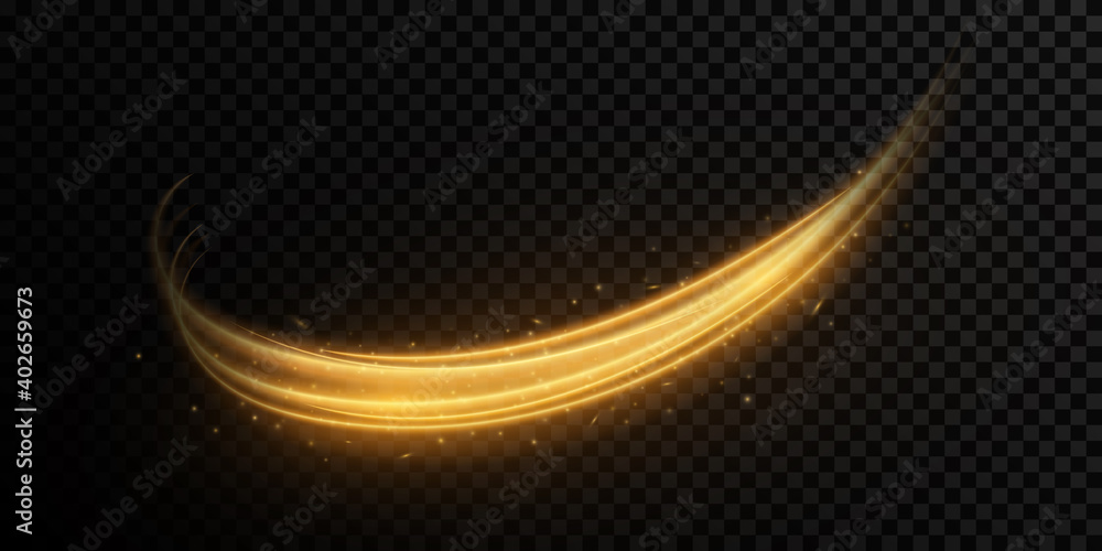 Poster dynamic light effect with glowing flying particles on a dark transparent background. sparkling trail