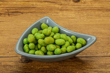 Spicy wasabi peanuts in the bowl
