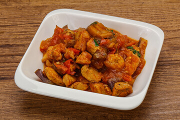 Chicken with oyster sauce and vegetables