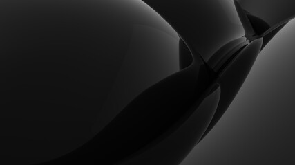 Abstract black background. Smooth black wave. Glossy Plastic. Dark luxury texture. Oil, petroleum. Black tar, gum. 3d rendering