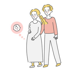 Happy pregnant woman  and  husband, vector illustration
