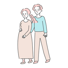 Happy pregnant woman  and  husband, vector illustration