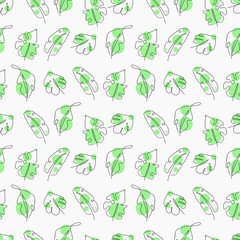 Continuous line monstera leaf seamless pattern. Tropical leaves contour background.