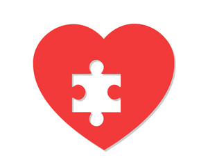 Obraz premium Love heart with missing part - incomplete romance and romantic feeling and emotion. Lack and absence of jigsaw puzzle piece in the shape. Vector illustration isolated on white.